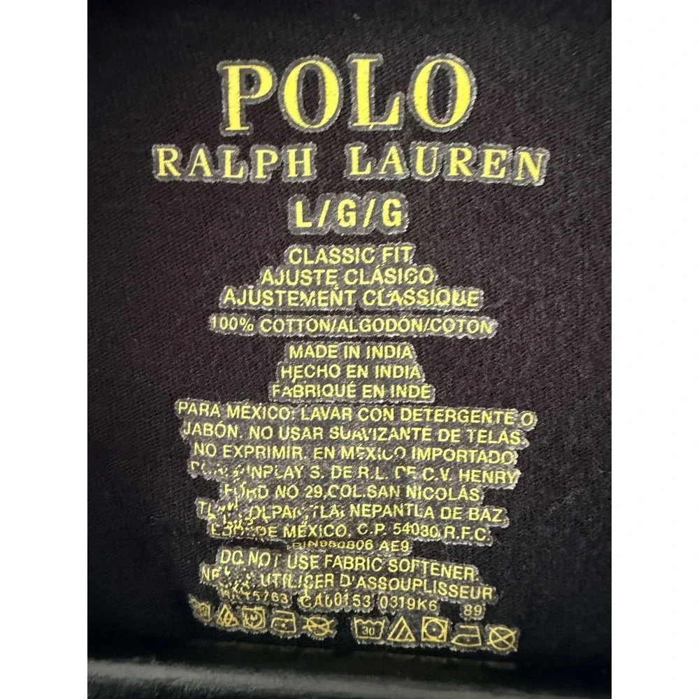 Polo Ralph Lauren Men's Black T-Shirt Classic Fit Bottom Hem Logo Size Large
